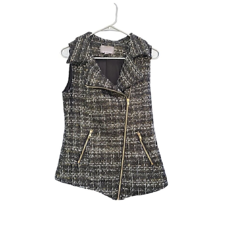 Tinley Road Black and White Embellished Zip Vest Size Small